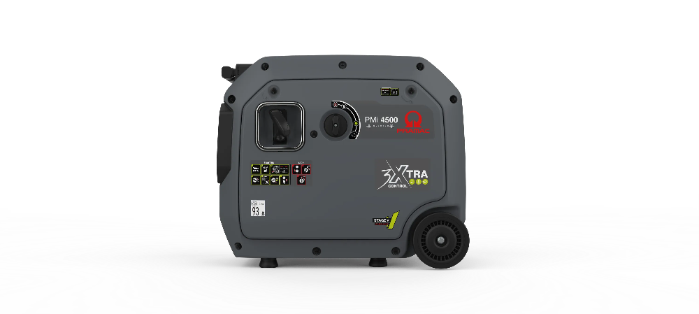 Side view of the Pramac PMI4500i 4200W petrol inverter generator